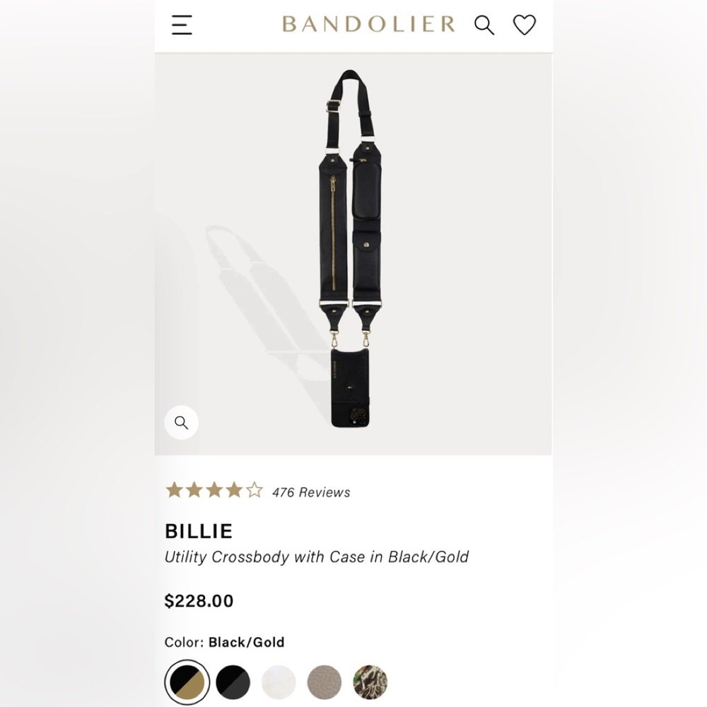 Billie Nylon Utility Crossbody with Case
Black/Gold - iPhone 13 Pro